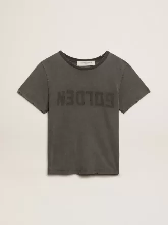 Distressed slim-fit T-shirt in antracietgrijs