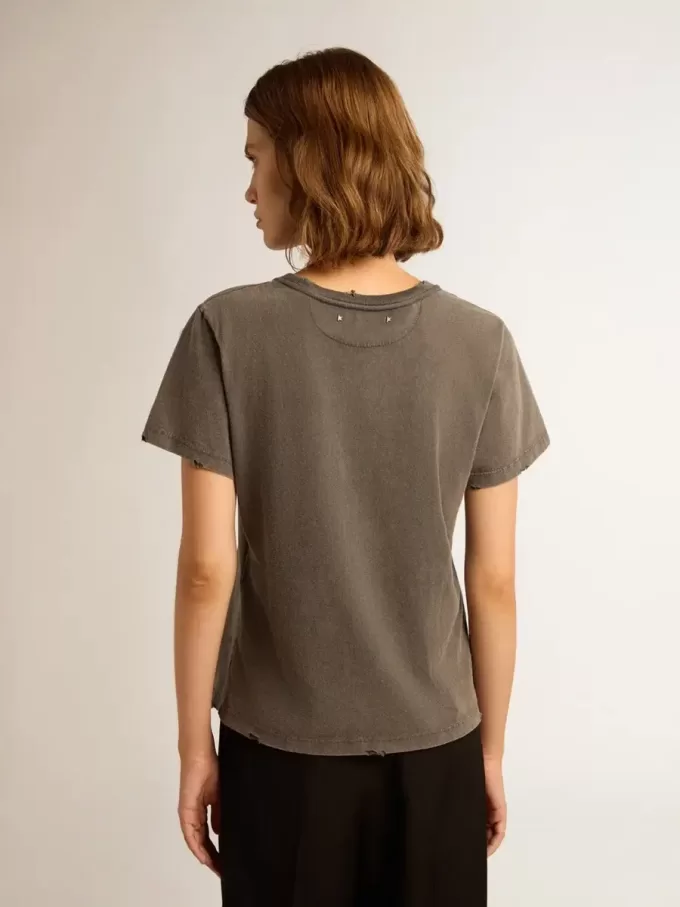 Distressed slim-fit T-shirt in antracietgrijs