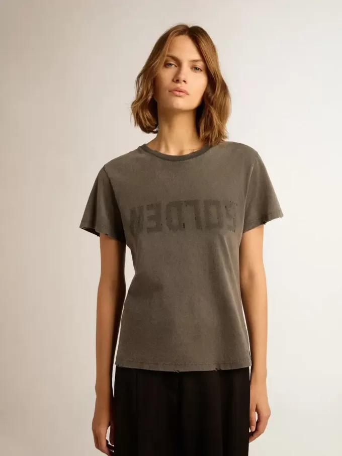 Distressed slim-fit T-shirt in antracietgrijs