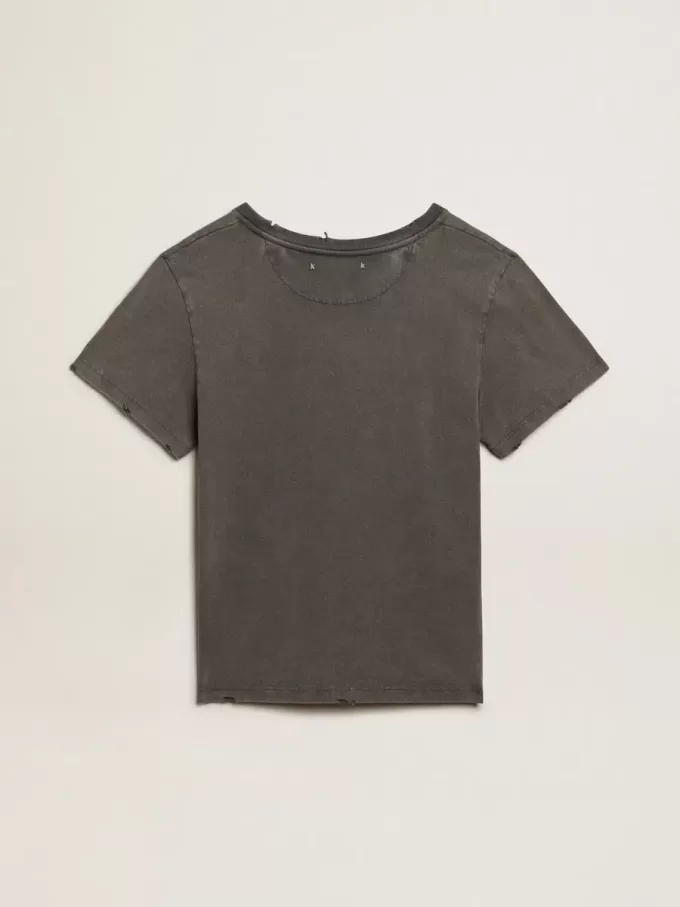 Distressed slim-fit T-shirt in antracietgrijs