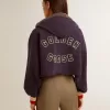 Donkerblauw cropped sweatshirt met ritssluiting en geborduurde capuchon