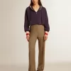 Donkerblauw cropped sweatshirt met ritssluiting en geborduurde capuchon