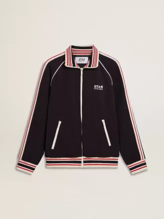 Donkerblauw herensweatshirt met ritssluiting en wit logo