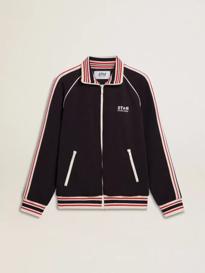 Donkerblauw herensweatshirt met ritssluiting en wit logo