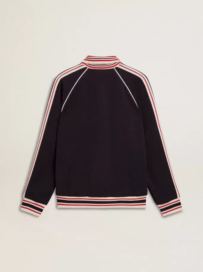 Donkerblauw herensweatshirt met ritssluiting en wit logo