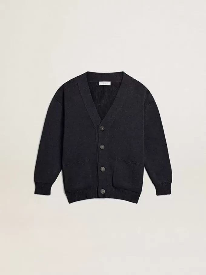 Donkerblauw katoenen vest met logo op de achterkant