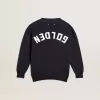 Donkerblauw katoenen vest met logo op de achterkant