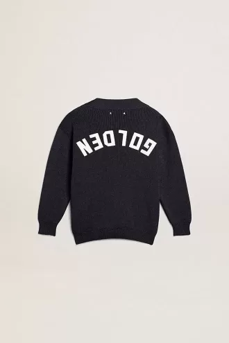 Donkerblauw katoenen vest met logo op de achterkant