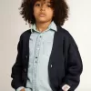 Donkerblauw katoenen vest met logo op de achterkant