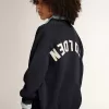 Donkerblauw katoenen vest met logo op de achterkant