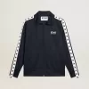 Donkerblauw sweatshirt met ritssluiting, witte streep en contrasterende sterren