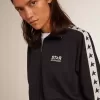 Donkerblauw sweatshirt met ritssluiting, witte streep en contrasterende sterren
