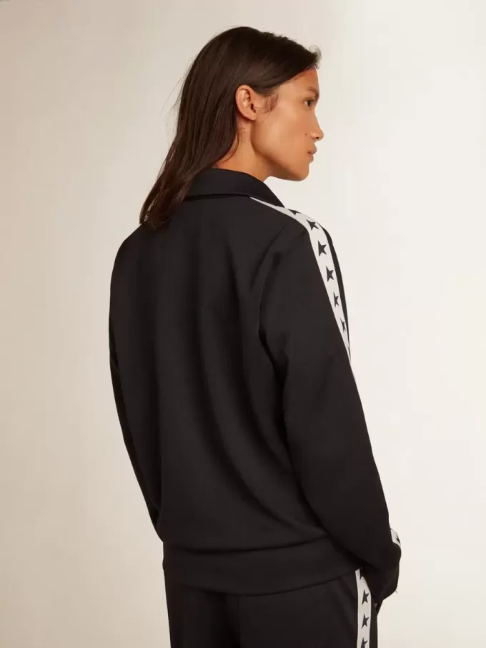Donkerblauw sweatshirt met ritssluiting, witte streep en contrasterende sterren