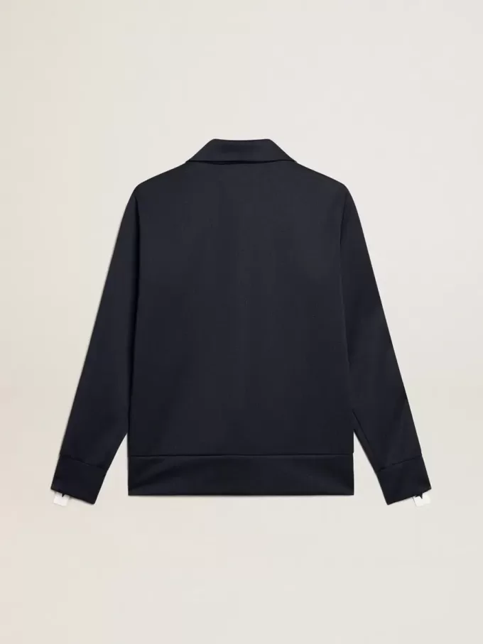 Donkerblauw sweatshirt met ritssluiting, witte streep en contrasterende sterren