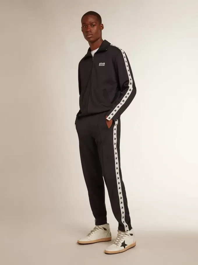 Donkerblauw sweatshirt met witte streep en contrasterende blauwe sterren