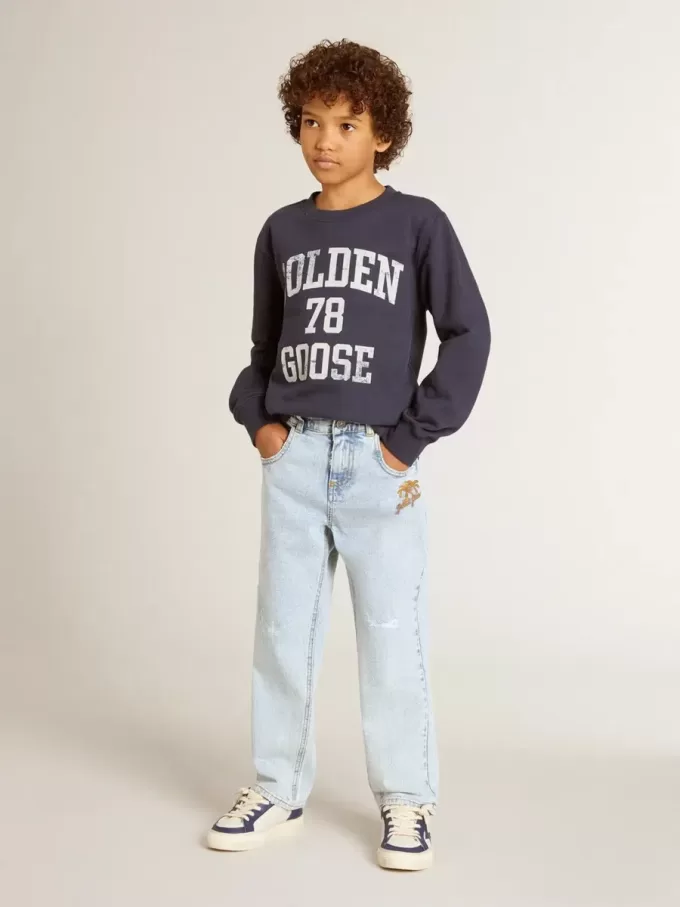 Donkerblauw sweatshirt voor jongens met witte print