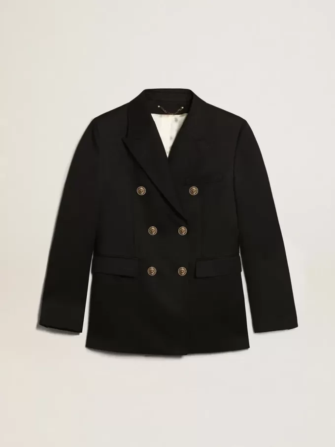 Donkerblauwe blazer met dubbele knoopsluiting voor dames