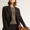 Donkerblauwe blazer met dubbele knoopsluiting voor dames