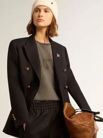 Donkerblauwe blazer met dubbele knoopsluiting voor dames