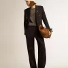 Donkerblauwe blazer met dubbele knoopsluiting voor dames
