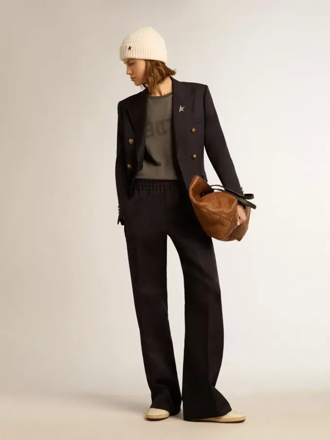 Donkerblauwe blazer met dubbele knoopsluiting voor dames
