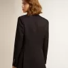 Donkerblauwe blazer met dubbele knoopsluiting voor dames