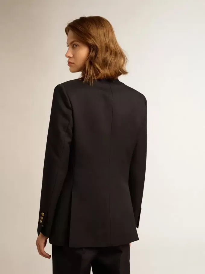 Donkerblauwe blazer met dubbele knoopsluiting voor dames
