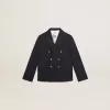 Donkerblauwe double-breasted blazer met knopen voor jongens
