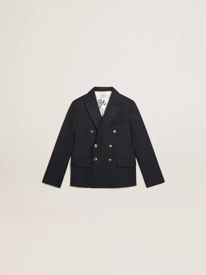 Donkerblauwe double-breasted blazer met knopen voor jongens