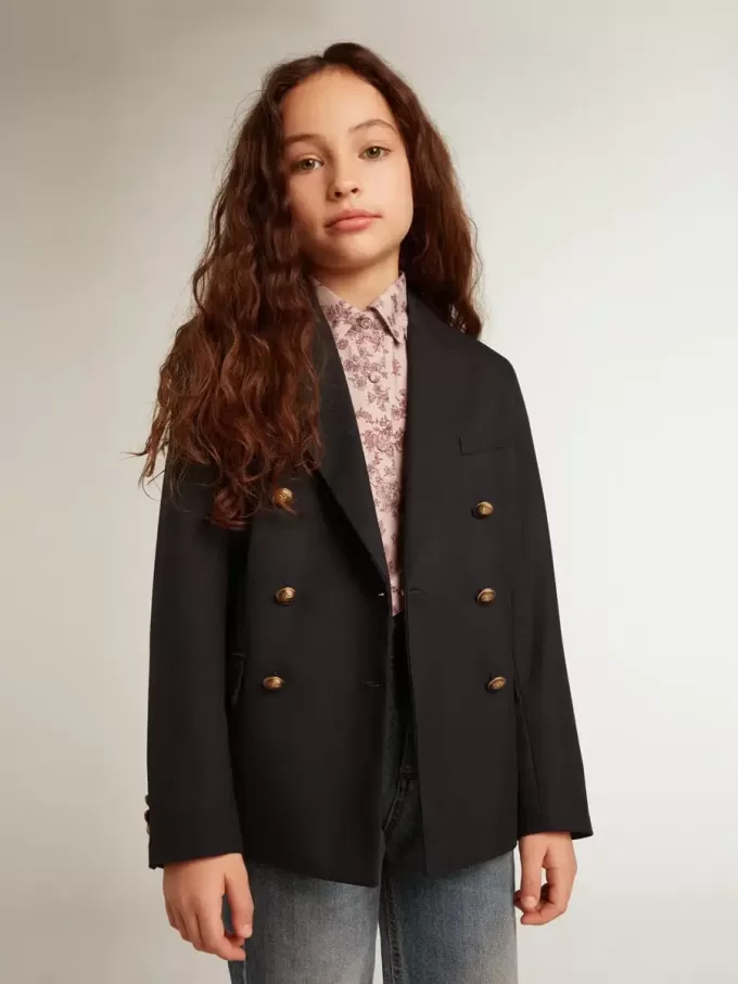 Donkerblauwe double-breasted blazer met knopen voor jongens