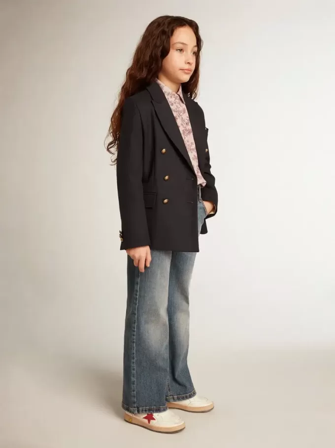 Donkerblauwe double-breasted blazer met knopen voor jongens