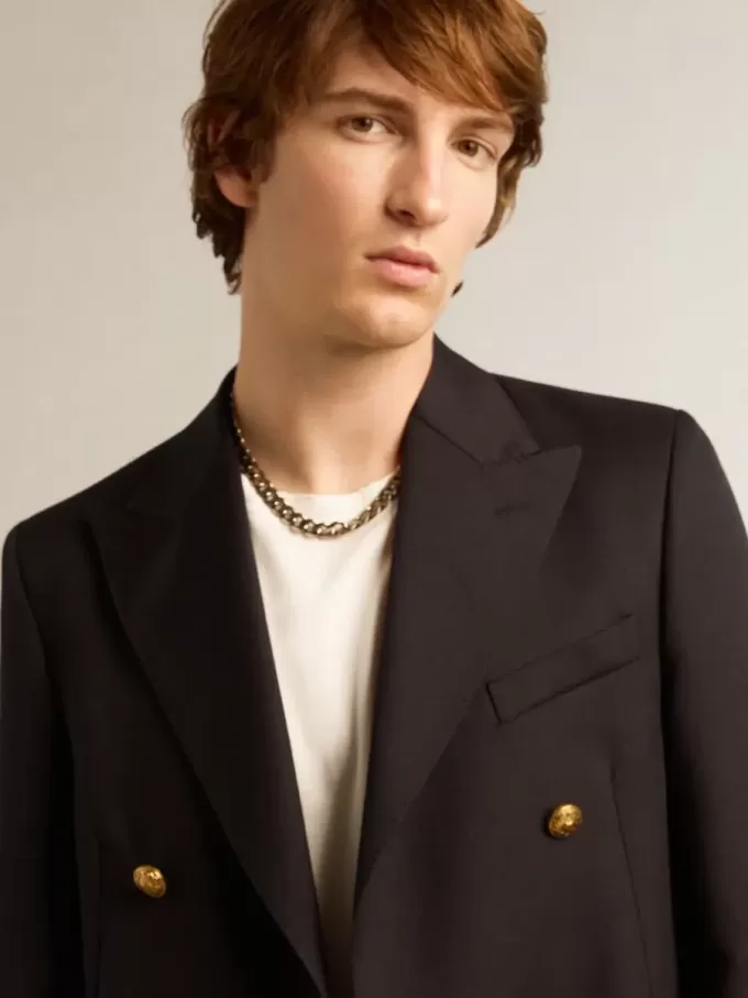 Donkerblauwe double-breasted blazer voor heren
