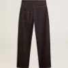 Donkerblauwe herenjeans met wijde pijpen in one-wash denim