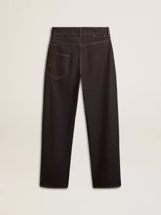 Donkerblauwe herenjeans met wijde pijpen in one-wash denim