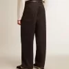 Donkerblauwe herenjeans met wijde pijpen in one-wash denim