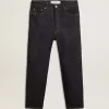 Donkerblauwe herenjeans van één keer gewassen denim