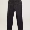 Donkerblauwe herenjeans van één keer gewassen denim