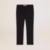 Donkerblauwe wollen cigarettebroek voor dames