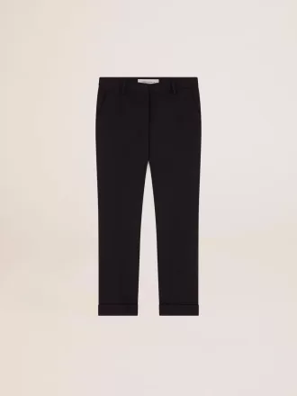 Donkerblauwe wollen cigarettebroek voor dames