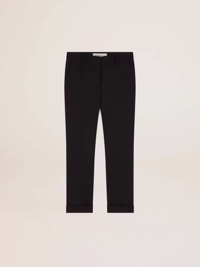 Donkerblauwe wollen cigarettebroek voor dames
