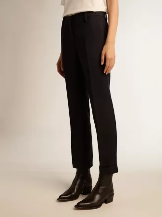 Donkerblauwe wollen cigarettebroek voor dames