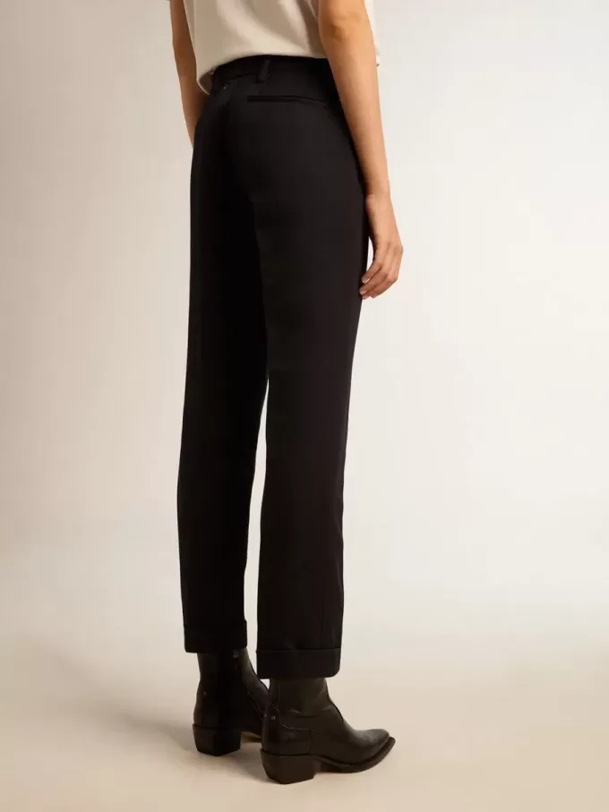 Donkerblauwe wollen cigarettebroek voor dames