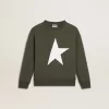 Donkergroen sweatshirt voor jongens met witte maxi-ster op de voorkant