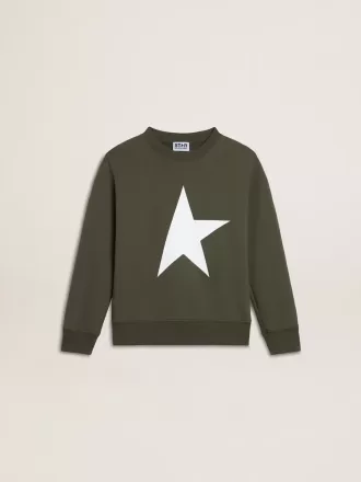 Donkergroen sweatshirt voor jongens met witte maxi-ster op de voorkant