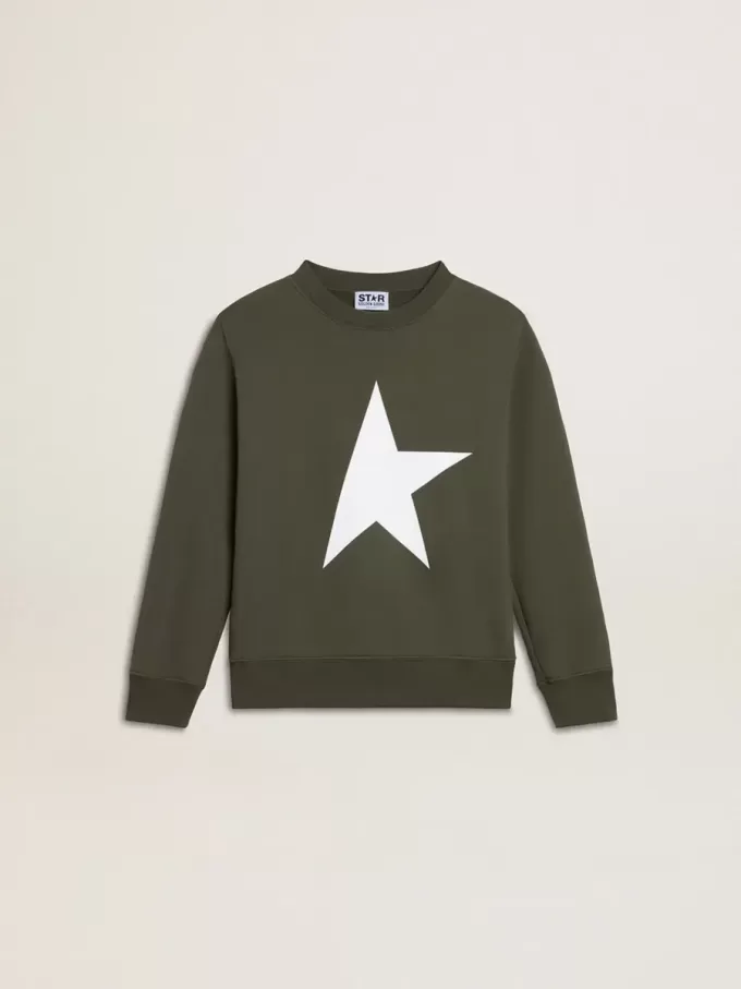 Donkergroen sweatshirt voor jongens met witte maxi-ster op de voorkant