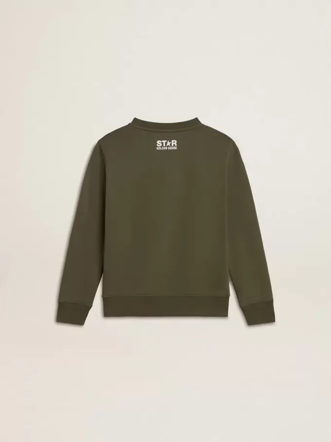 Donkergroen sweatshirt voor jongens met witte maxi-ster op de voorkant