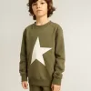 Donkergroen sweatshirt voor jongens met witte maxi-ster op de voorkant