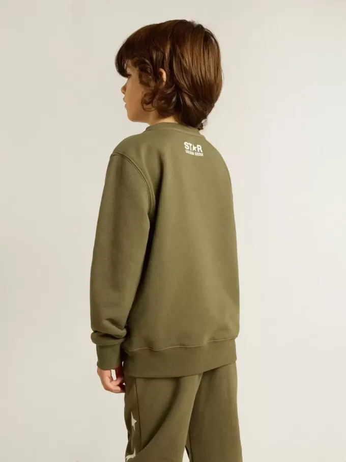 Donkergroen sweatshirt voor jongens met witte maxi-ster op de voorkant