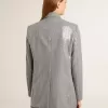 Dubbelrijige wollen boyfriend-jas in micro-pied-de-poule en pailletten