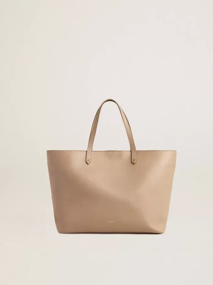 Duifgrijze Pasadena-tas van glad leer met gouden logo